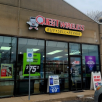 Variety of cell phone repair services including screen replacement, battery installation, and water damage repair at Quest Wireless
